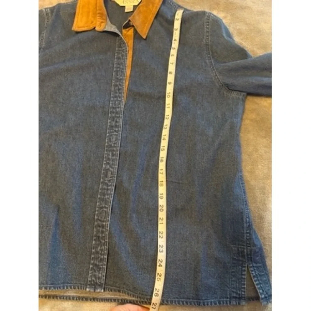 Casual Corner Annex Denim Button Down Western Tan Trim Womens Large 100% Cotton‎ - Picture 7 of 7